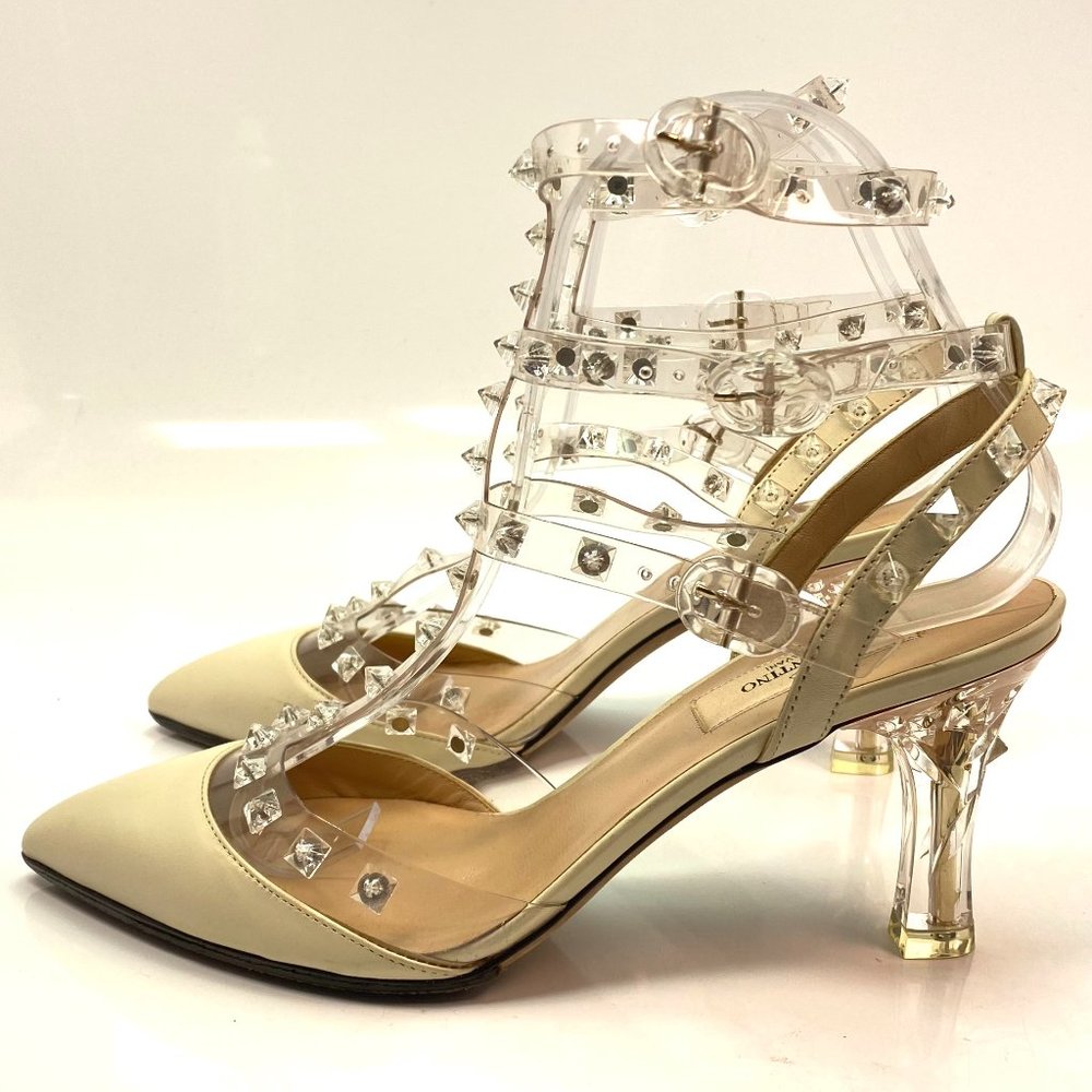Valentino Clear Studded PVC Slingback Heels with Cream Toe